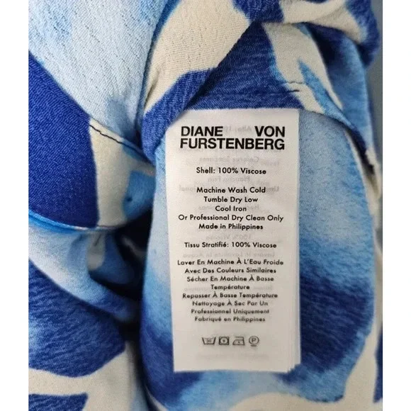 DIANE VON FURSTENBERG Milo Cecilia Crepe Midi Shirt Dress Blue White V Neck M